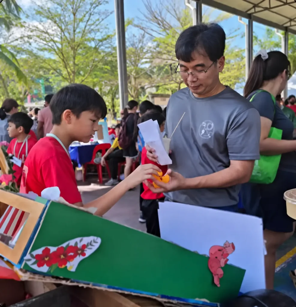 Students selling items at a school stall